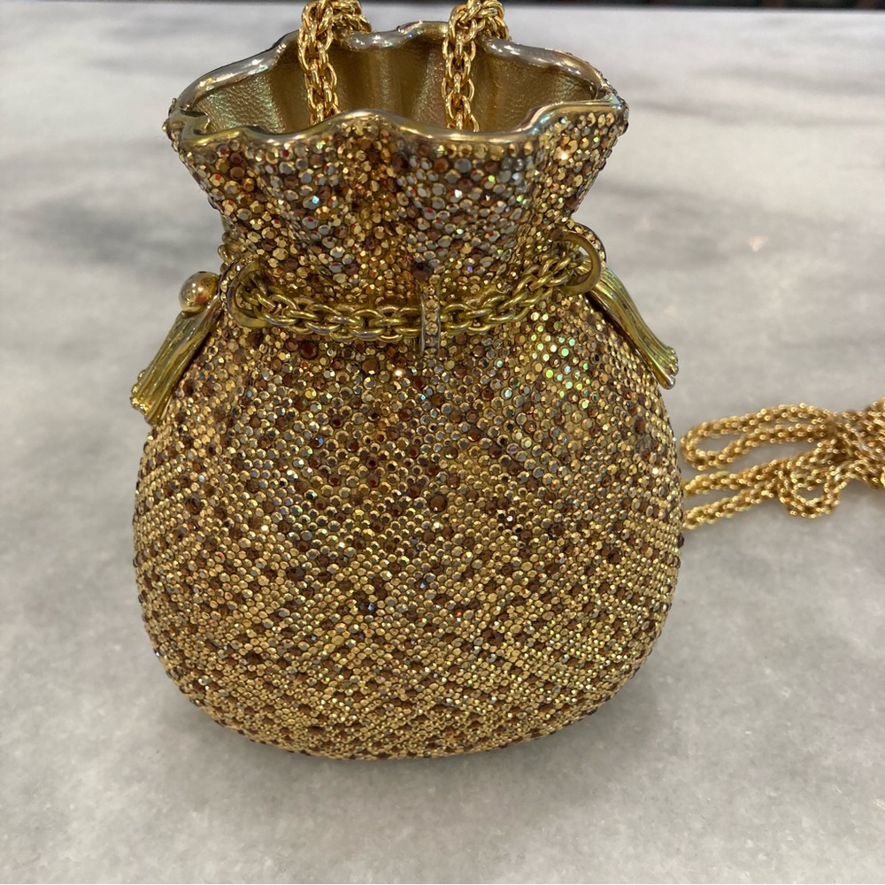 SALE🇺🇸JUDITH LEIBER Gold Crystal Miser Money Pouch Minaudière Bag